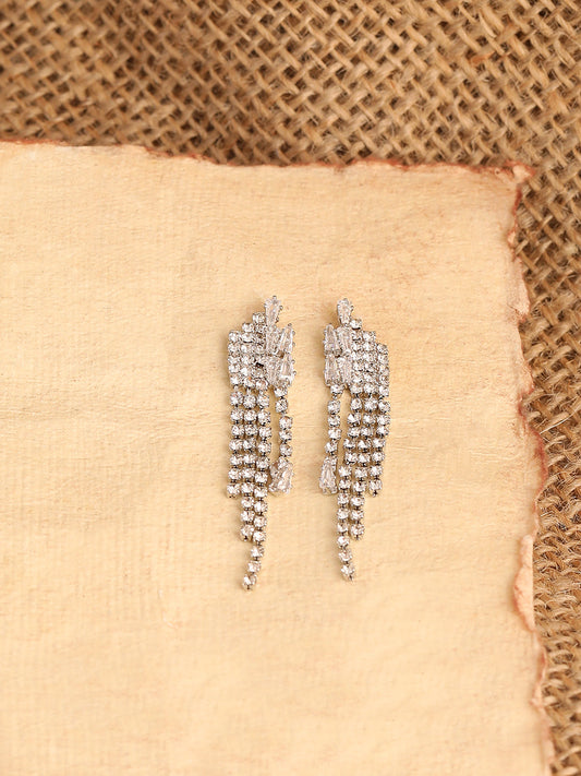 SILVER PLATED PARTY DESIGNER STONE DROP EARRING FOR WOMEN