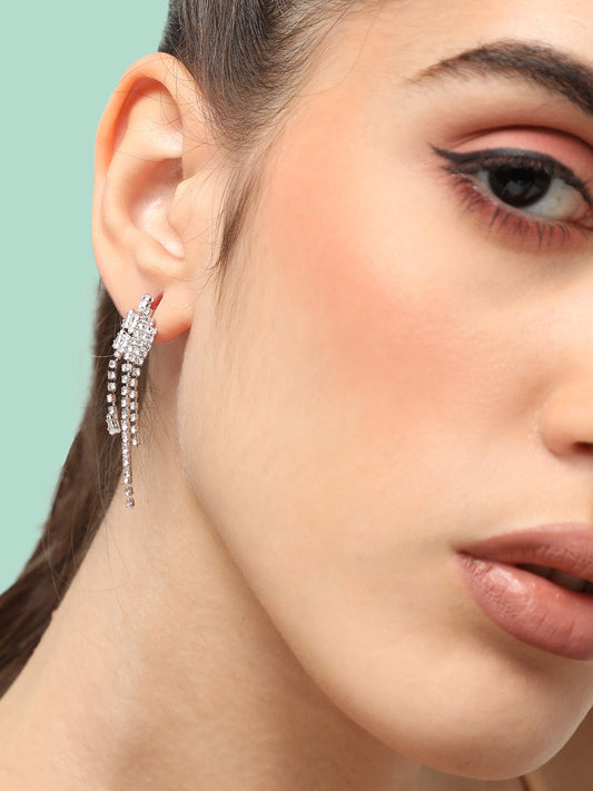 SILVER PLATED PARTY DESIGNER STONE DROP EARRING FOR WOMEN