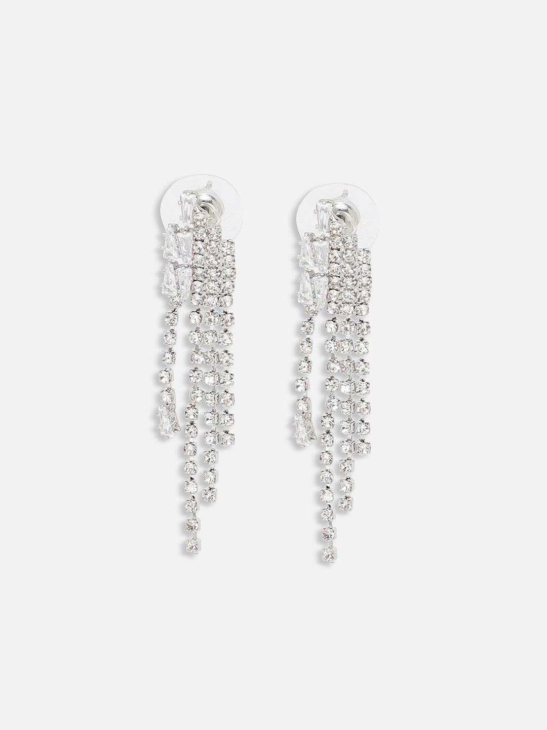 SILVER PLATED PARTY DESIGNER STONE DROP EARRING FOR WOMEN