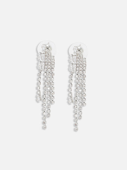 SILVER PLATED PARTY DESIGNER STONE DROP EARRING FOR WOMEN
