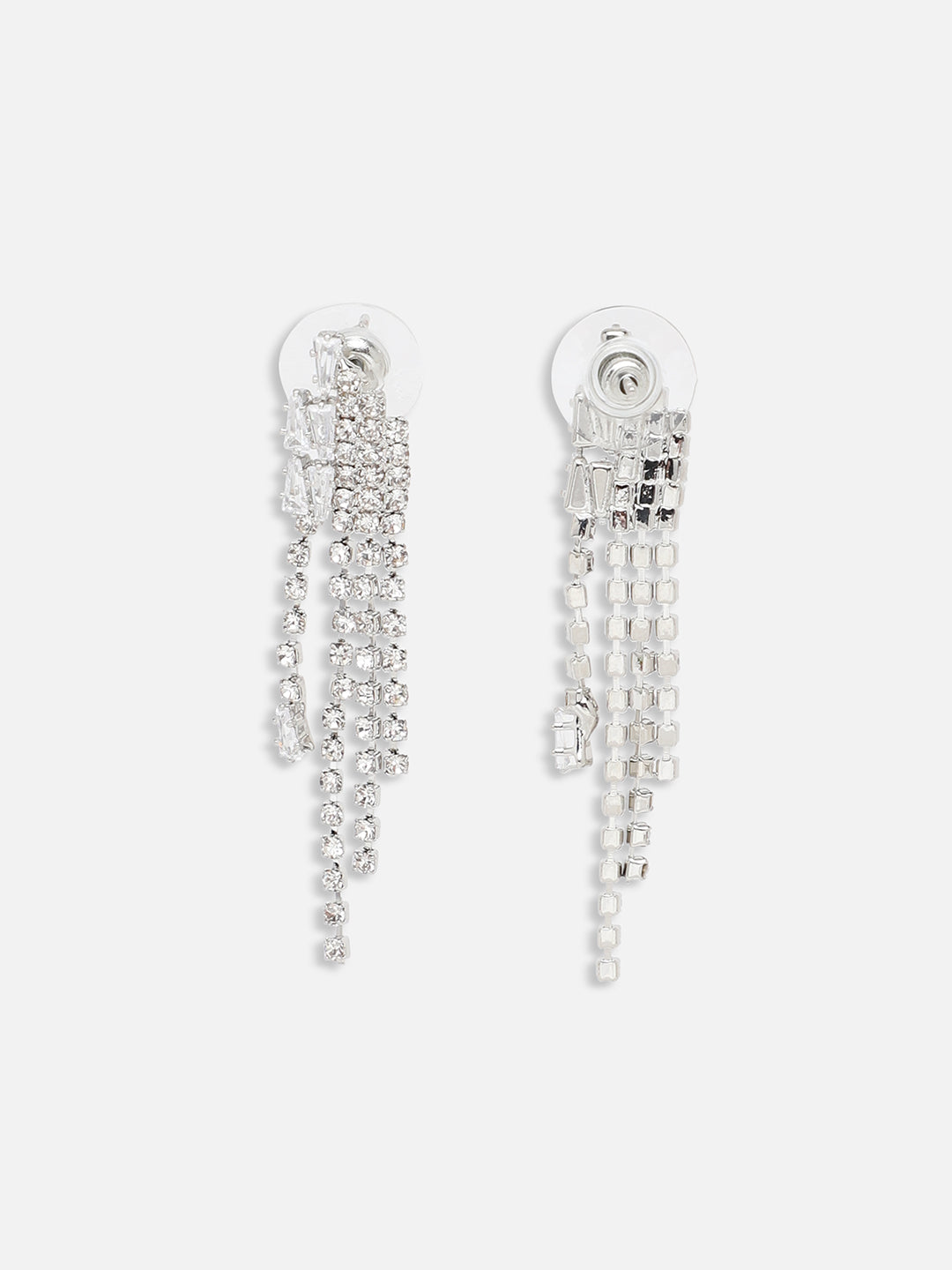 SILVER PLATED PARTY DESIGNER STONE DROP EARRING FOR WOMEN