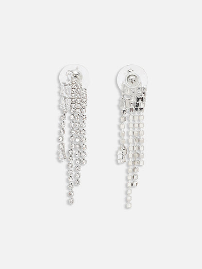 SILVER PLATED PARTY DESIGNER STONE DROP EARRING FOR WOMEN