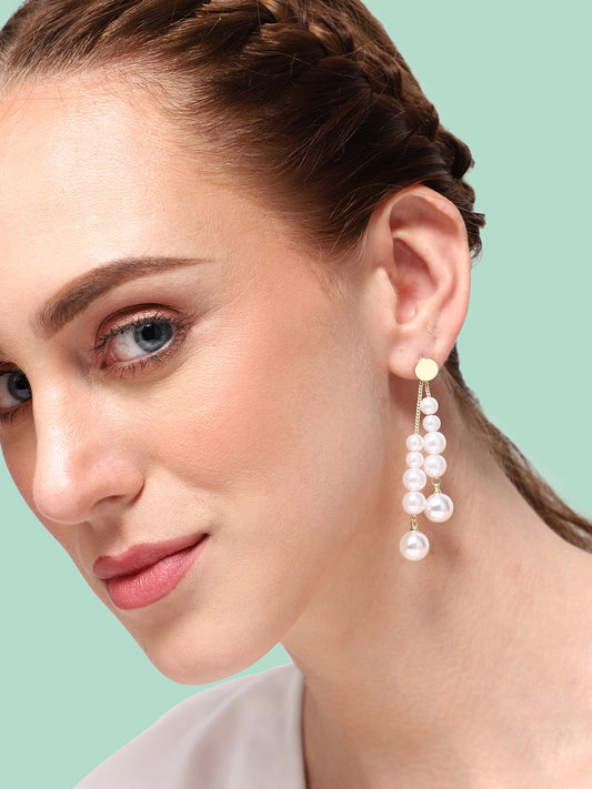GOLD PLATED PARTY PEARLS DROP EARRING FOR WOMEN