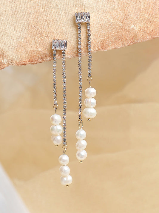 GOLD PLATED PARTY PEARLS DROP EARRING FOR WOMEN