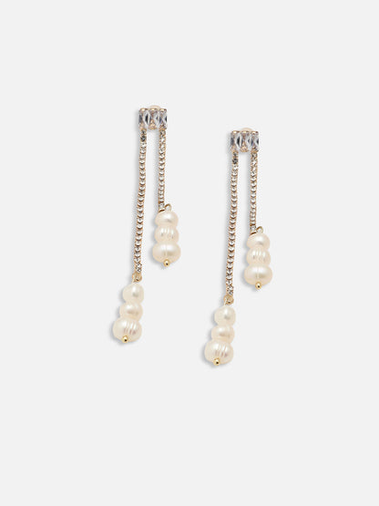 GOLD PLATED PARTY PEARLS DROP EARRING FOR WOMEN