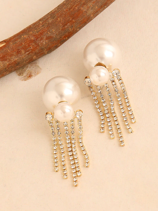 GOLD PLATED PARTY PEARLS DROP EARRING FOR WOMEN