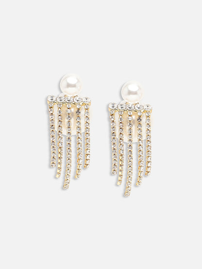 GOLD PLATED PARTY PEARLS DROP EARRING FOR WOMEN
