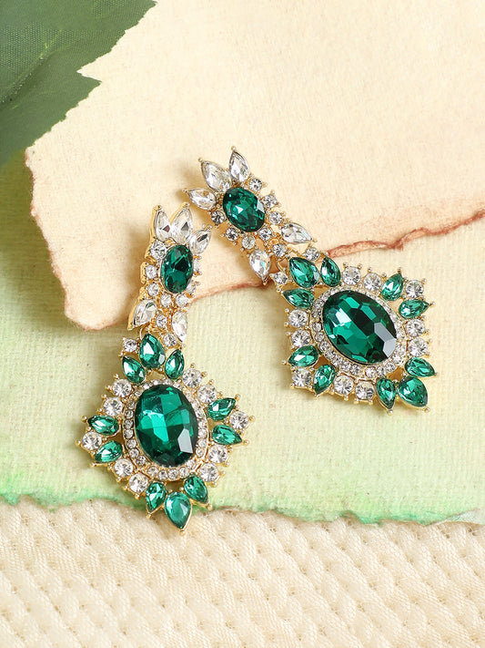 GOLD PLATED PARTY DESIGNER STONE DROP EARRING FOR WOMEN
