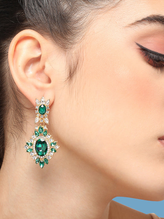 GOLD PLATED PARTY DESIGNER STONE DROP EARRING FOR WOMEN