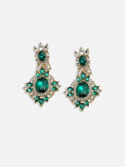 GOLD PLATED PARTY DESIGNER STONE DROP EARRING FOR WOMEN
