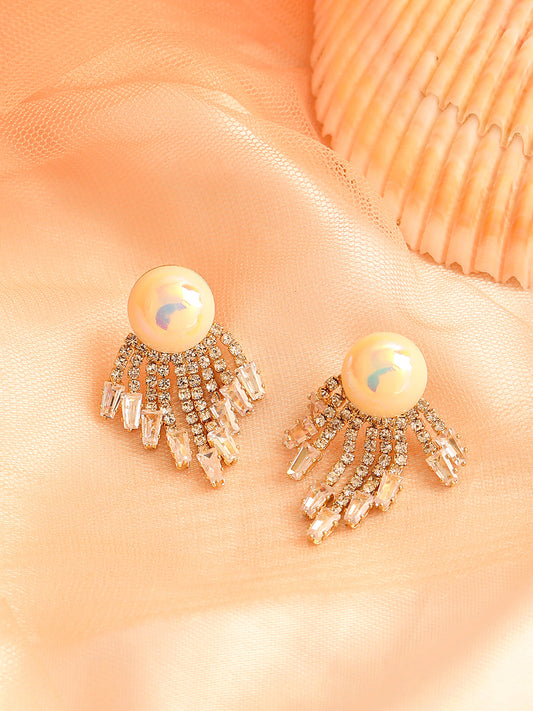 GOLD PLATED PARTY DESIGNER STONE DROP EARRING FOR WOMEN