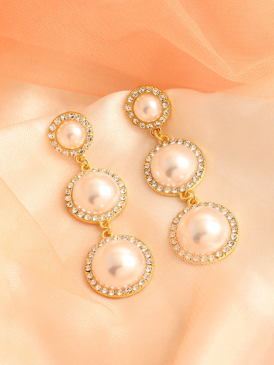 GOLD PLATED PARTY PEARLS DROP EARRING FOR WOMEN