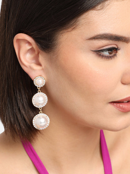 GOLD PLATED PARTY PEARLS DROP EARRING FOR WOMEN