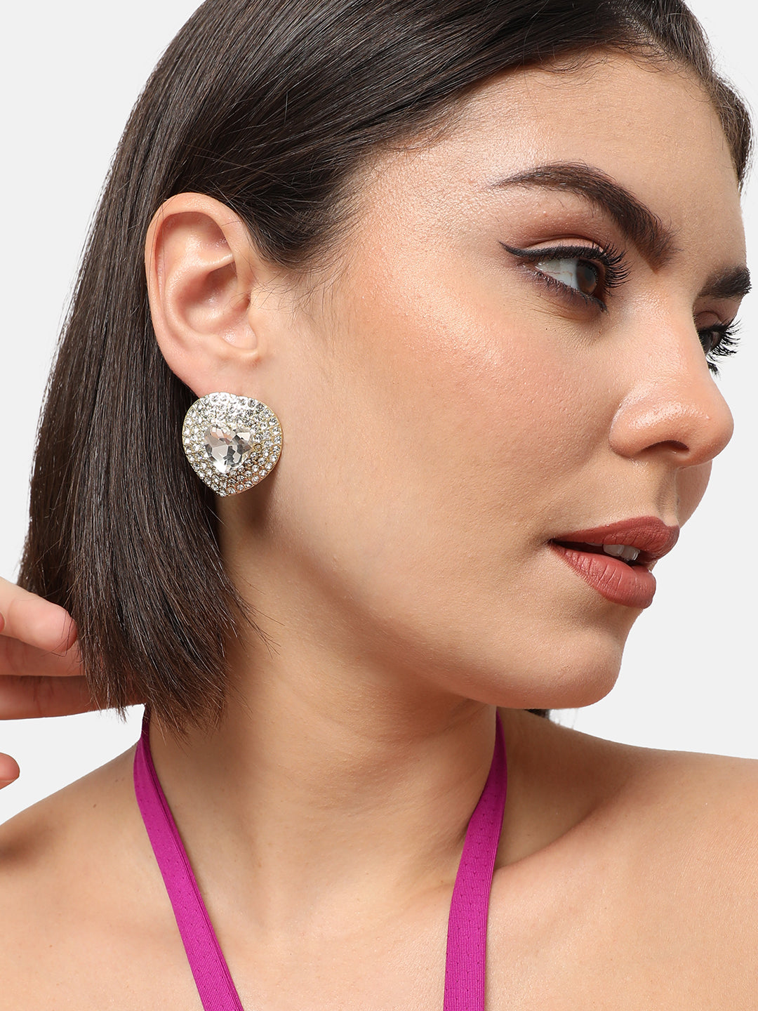GOLD PLATED PARTY DESIGNER STONE STUD FOR WOMEN