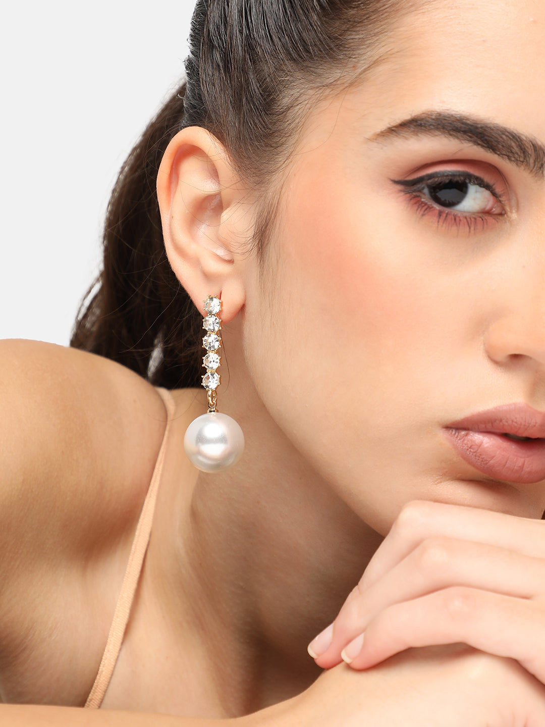 GOLD PLATED PARTY DESIGNER STONE DROP EARRING FOR WOMEN
