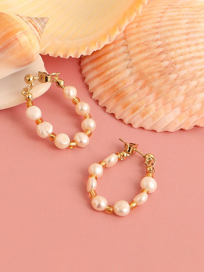 GOLD PLATED PARTY PEARLS DROP EARRING FOR WOMEN