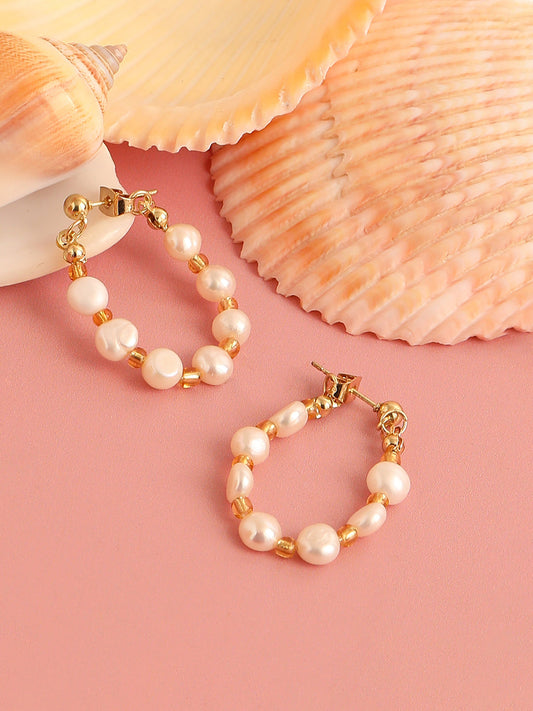 GOLD PLATED PARTY PEARLS DROP EARRING FOR WOMEN