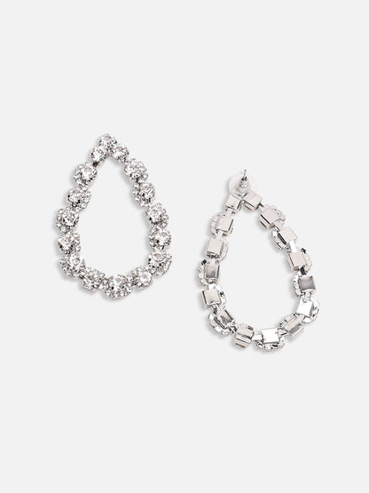 SILVER PLATED PARTY DESIGNER STONE DROP EARRING FOR WOMEN