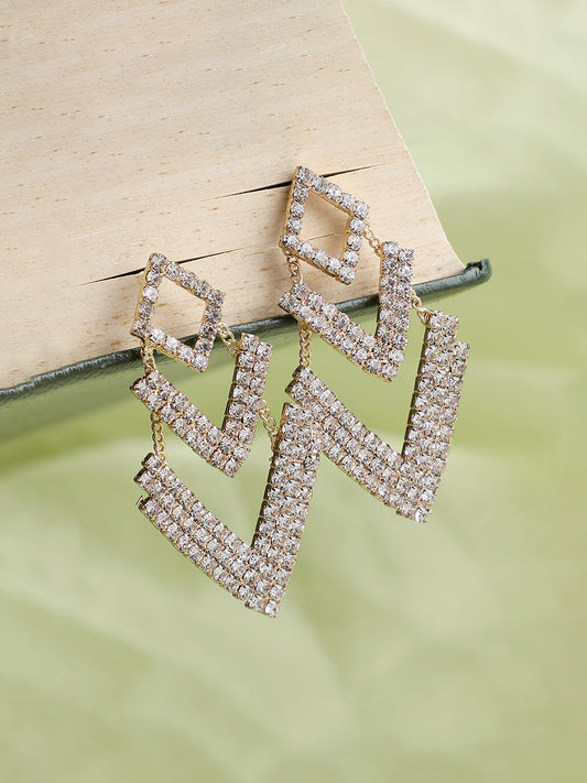 SILVER PLATED PARTY DESIGNER STONE DROP EARRING FOR WOMEN