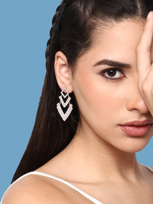 SILVER PLATED PARTY DESIGNER STONE DROP EARRING FOR WOMEN