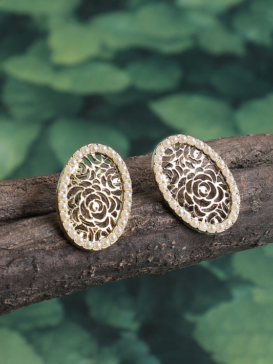 GOLD PLATED PARTY PEARLS STUD FOR WOMEN