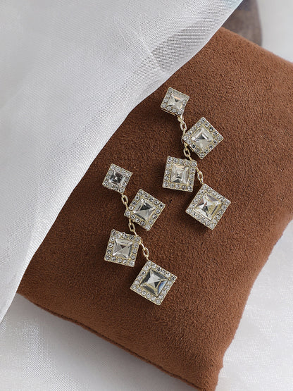 GOLD PLATED PARTY DESIGNER STONE DROP EARRING FOR WOMEN