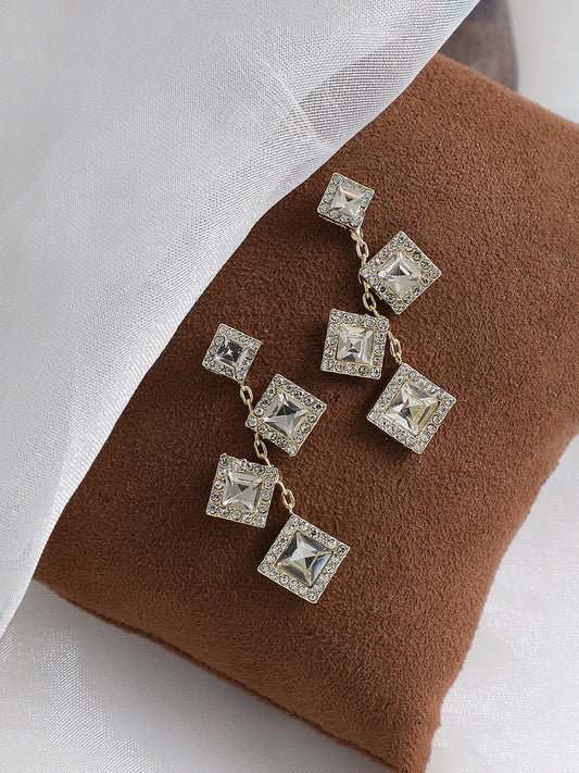 GOLD PLATED PARTY DESIGNER STONE DROP EARRING FOR WOMEN
