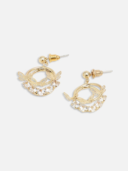 GOLD PLATED PARTY DESIGNER STONE DROP EARRING FOR WOMEN