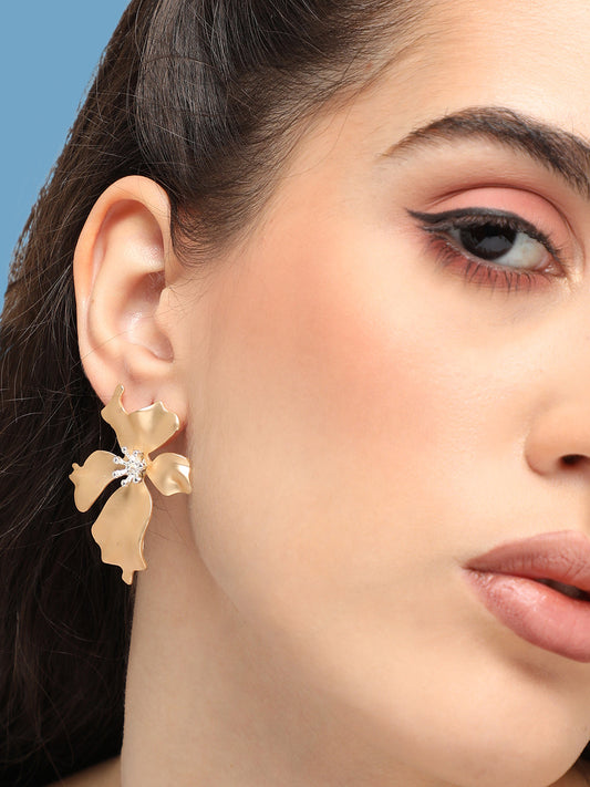 GOLD PLATED CASUAL DESIGNER STONE STUD FOR WOMEN