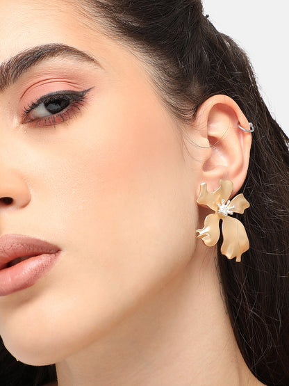 GOLD PLATED CASUAL DESIGNER STONE STUD FOR WOMEN
