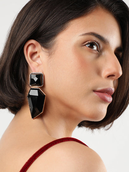 Black Stone Abstract Drop Earrings