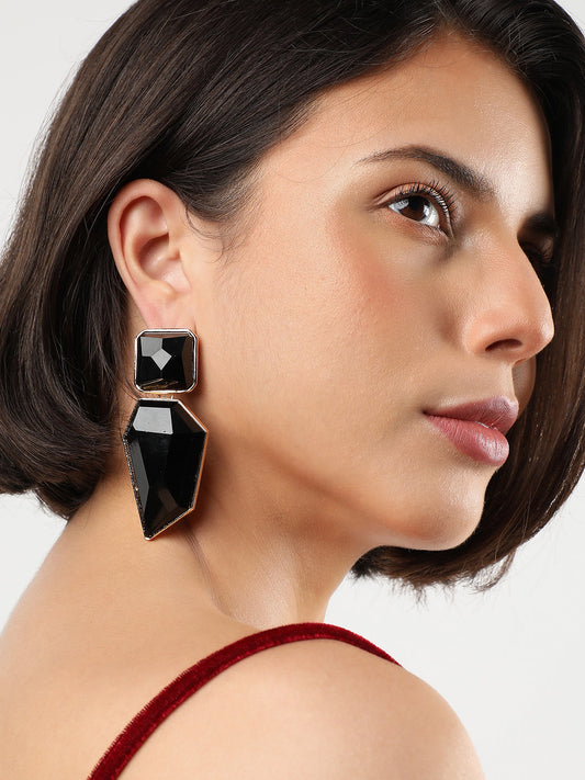 Black Stone Abstract Drop Earrings