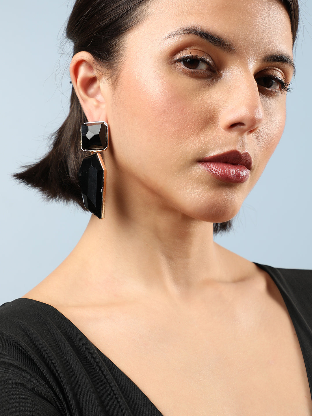 Black Stone Abstract Drop Earrings