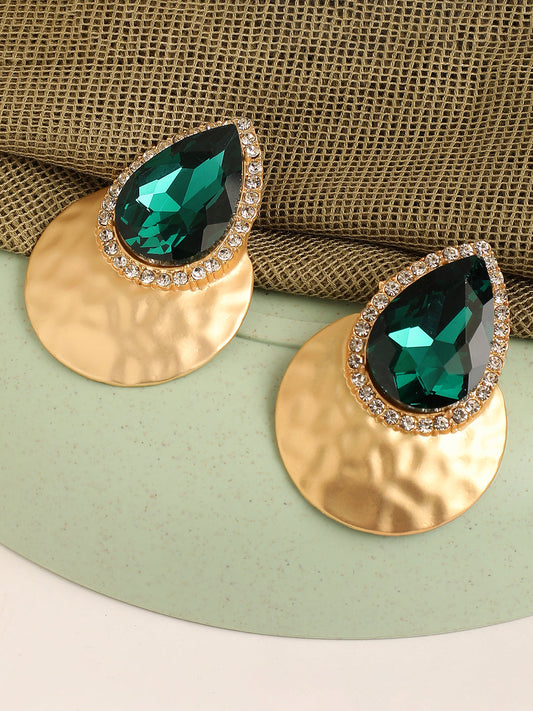 Green Stone Gold Plated Drop Earring