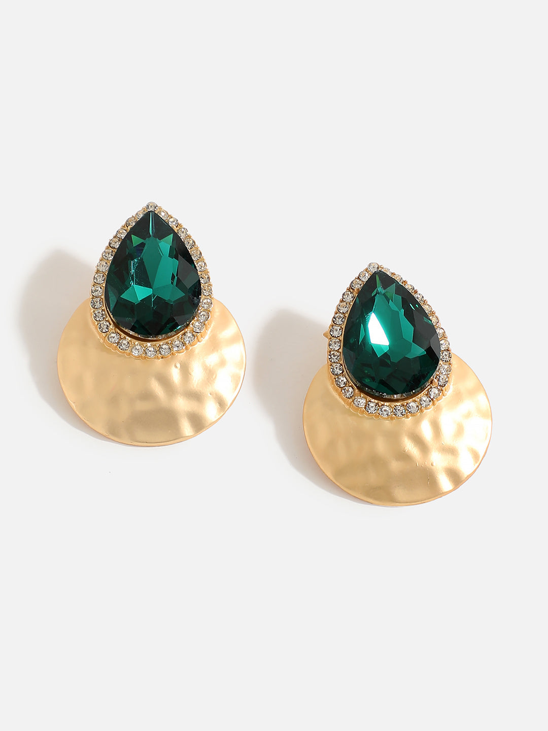 Green Stone Gold Plated Drop Earring