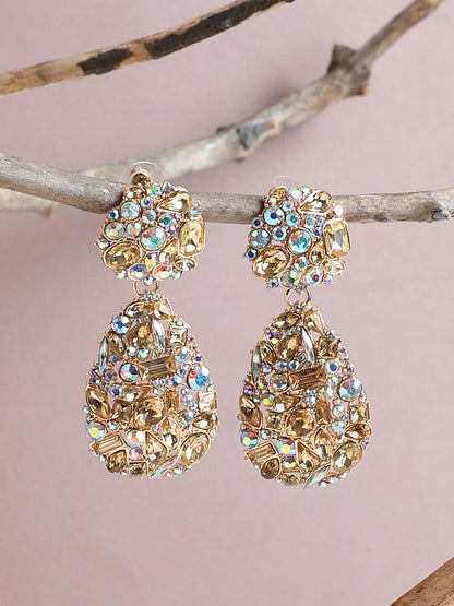 Multi Colour Stones Gold Plated Drop Earrings