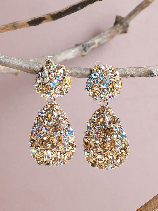 Multi Colour Stones Gold Plated Drop Earrings