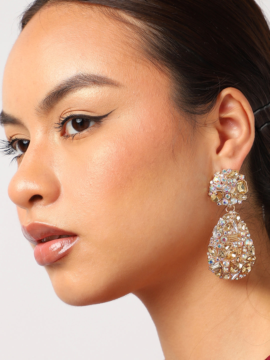 Multi Colour Stones Gold Plated Drop Earrings