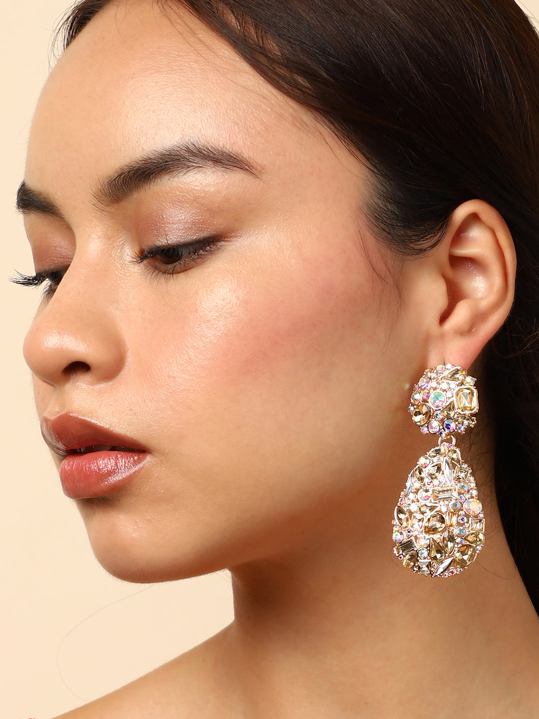 Multi Colour Stones Gold Plated Drop Earrings