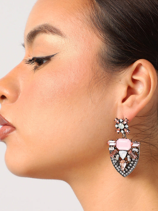 Multi Colour Stones Statement Drop Earrings