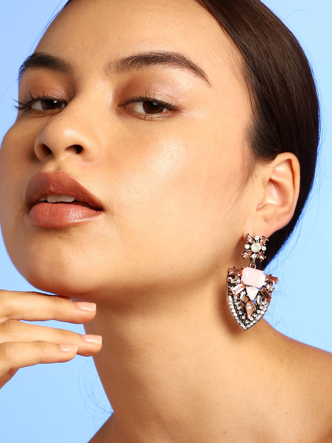 Multi Colour Stones Statement Drop Earrings