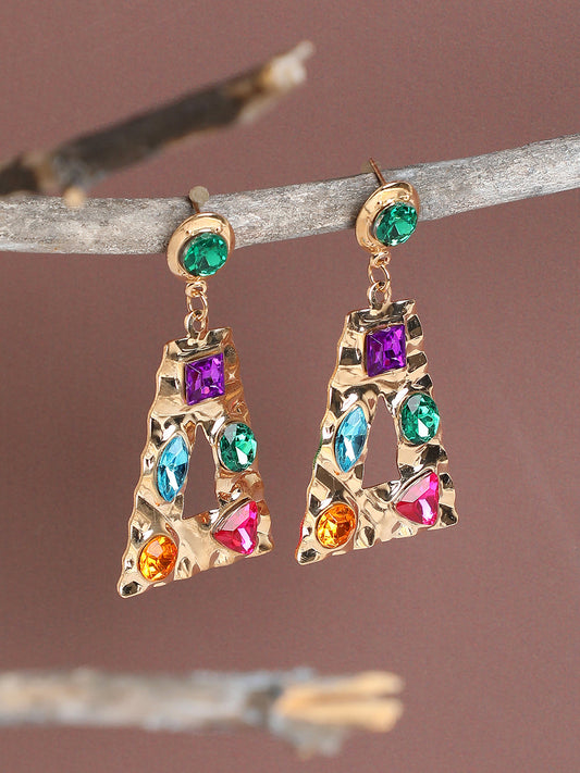 Multi Colour Stones Statement Drop Earrings