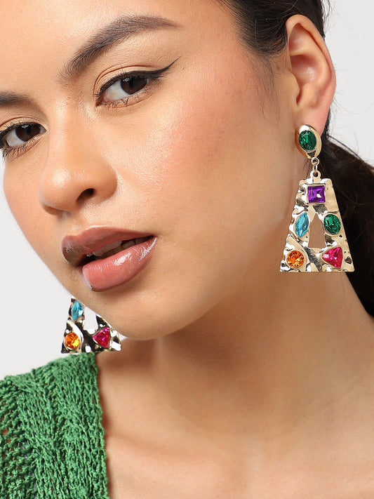 Multi Colour Stones Statement Drop Earrings