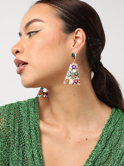 Multi Colour Stones Statement Drop Earrings