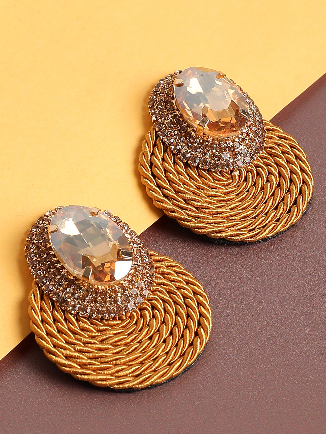 Gold Plated Stone Studed Drop Earrings