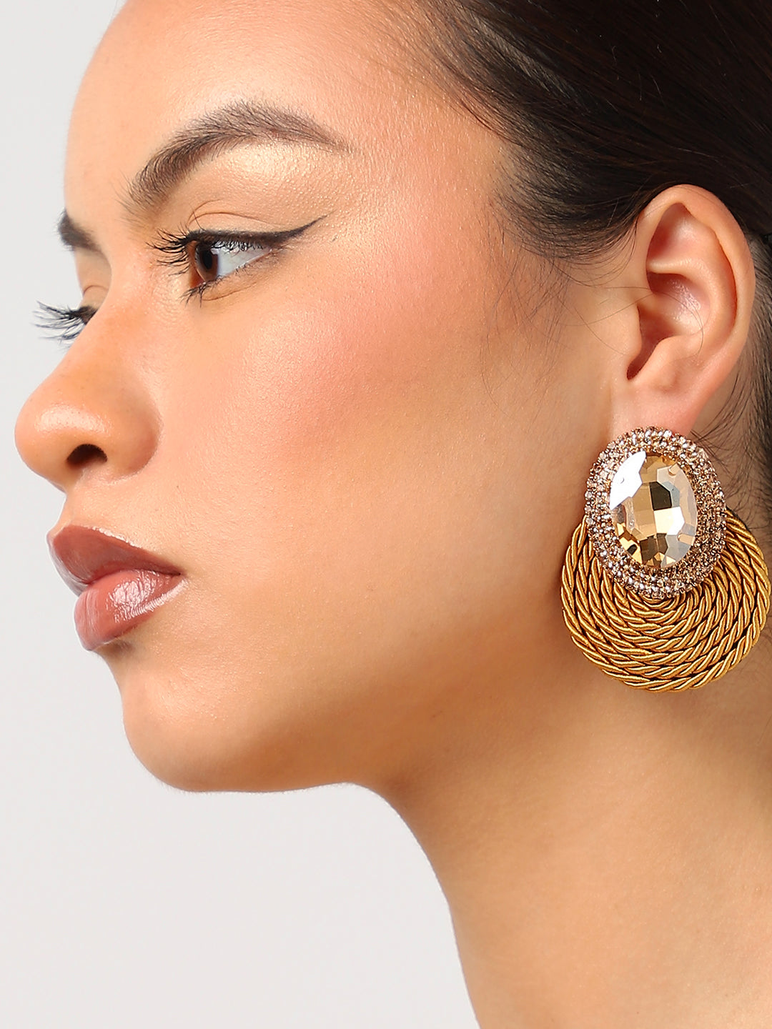 Gold Plated Stone Studed Drop Earrings