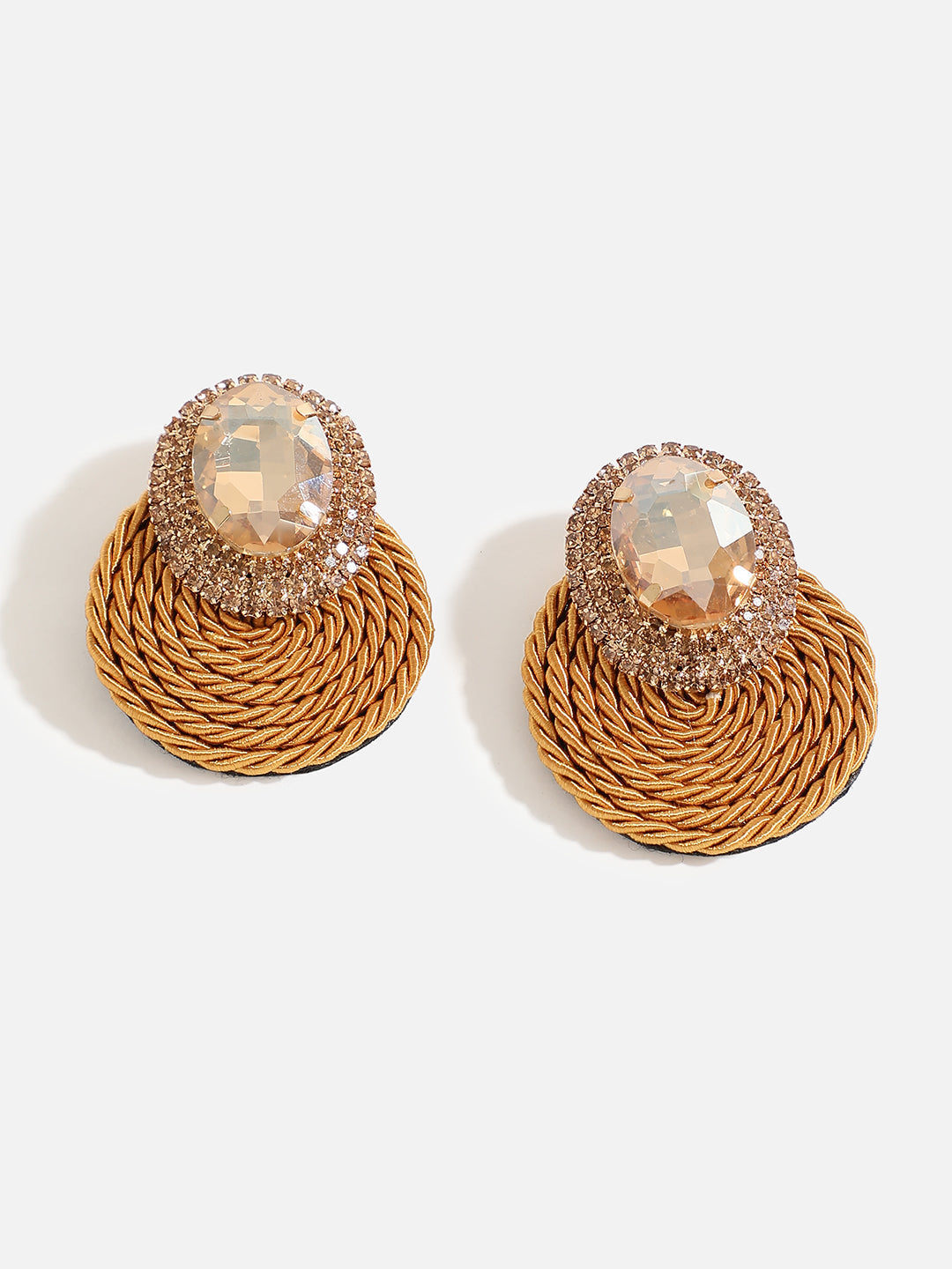 Gold Plated Stone Studed Drop Earrings