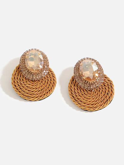 Gold Plated Stone Studed Drop Earrings