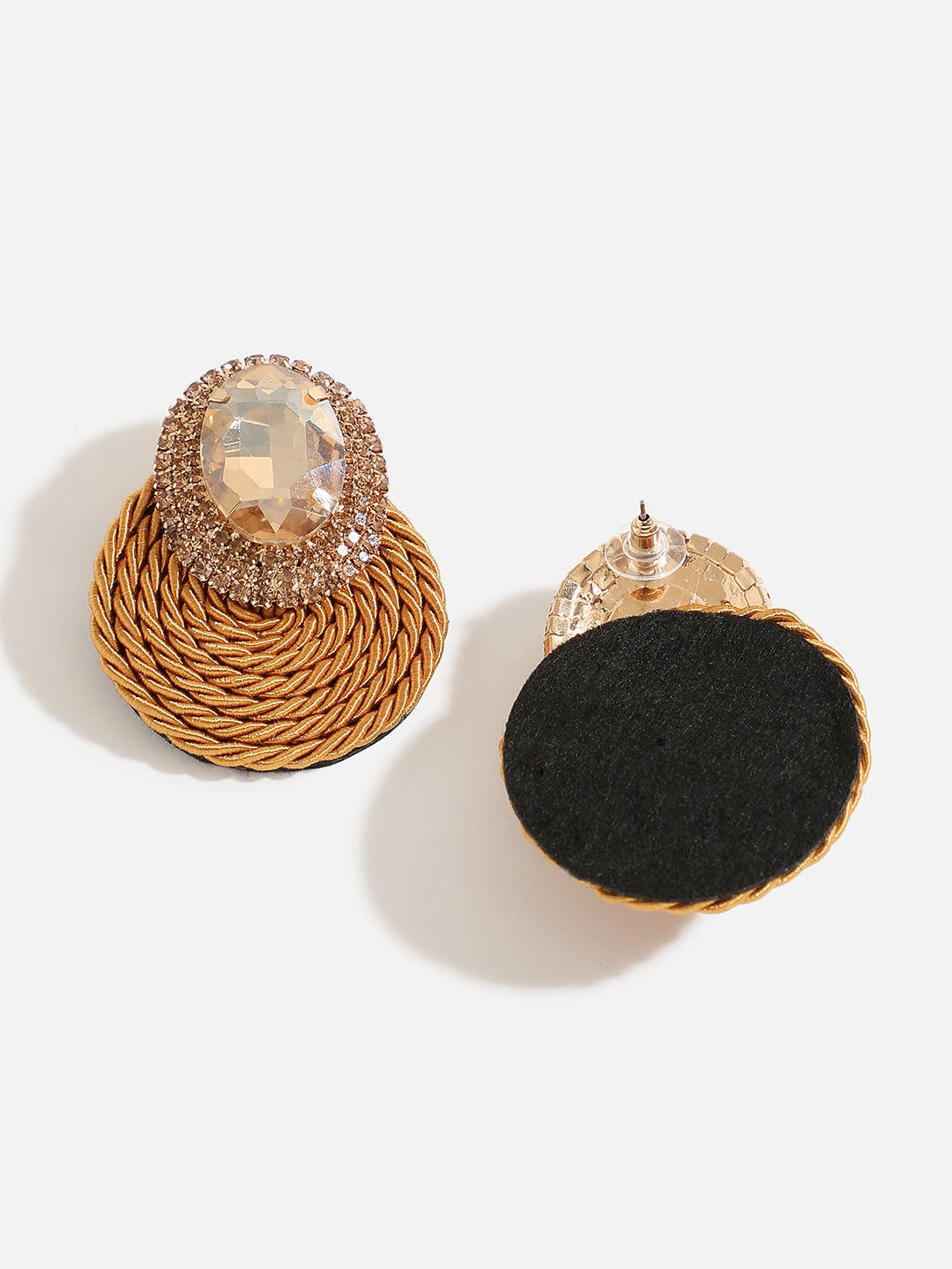 Gold Plated Stone Studed Drop Earrings