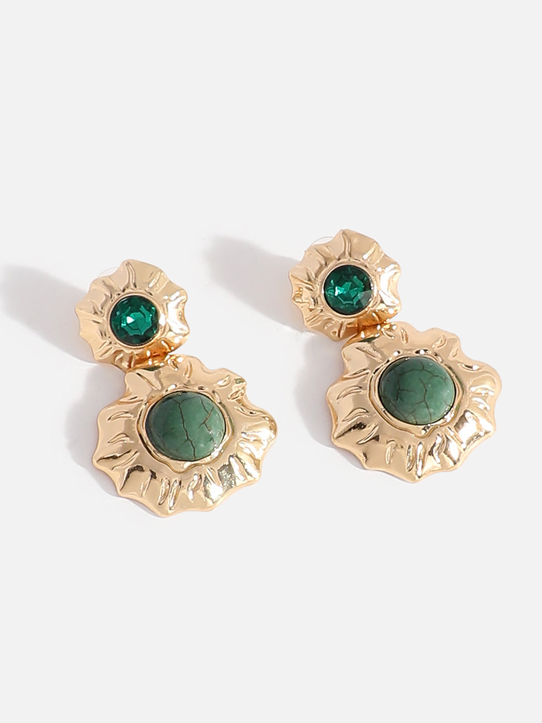 Green Stones Gold Plated Designer Drop Earrings